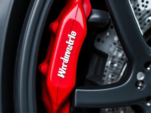 Close-up of a high-performance brake caliper upgrade, vibrant red